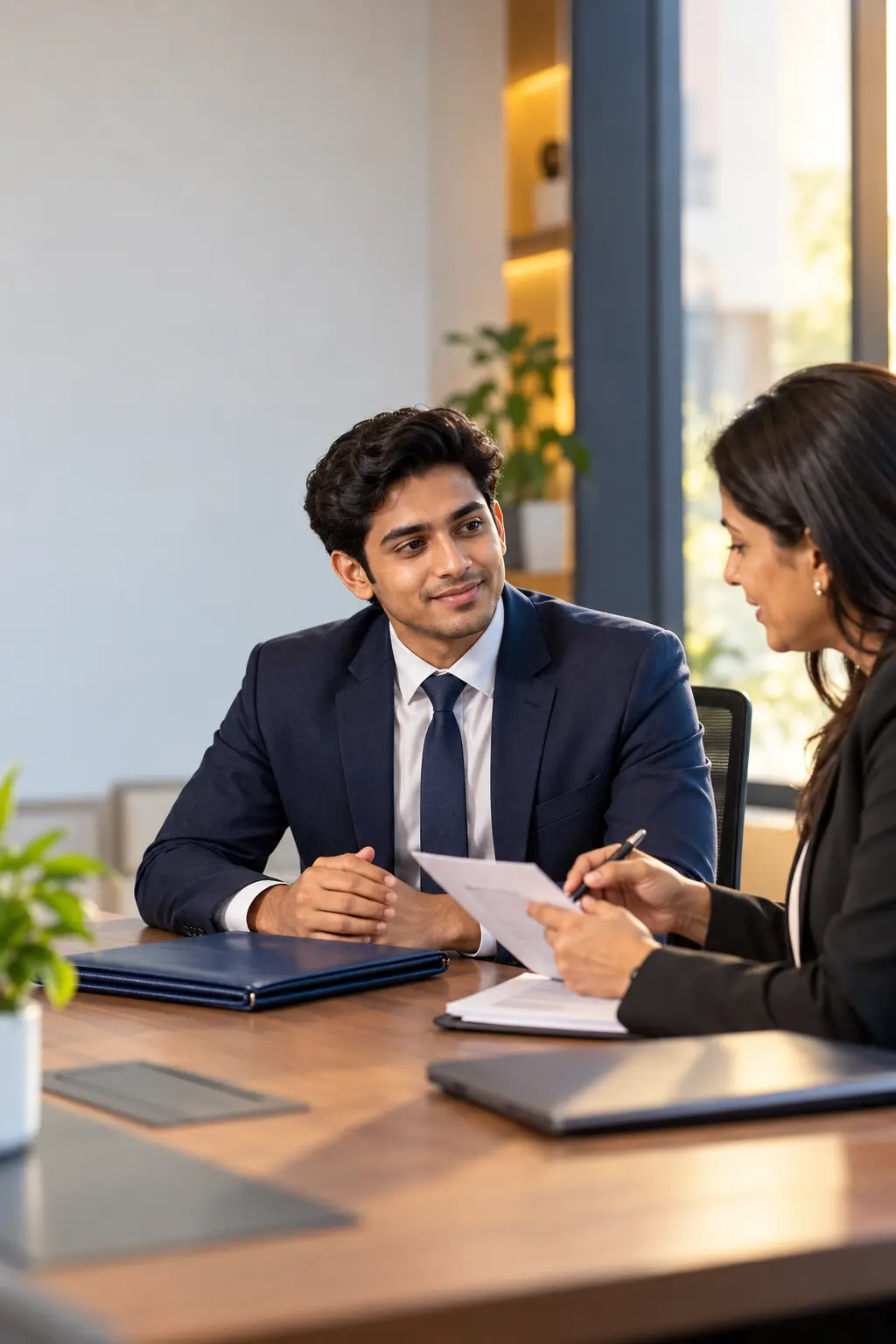 Candidate receiving career guidance before an interview